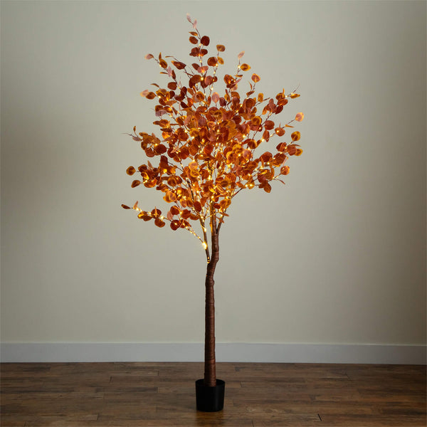 7' Pre-Lit Grand Autumn Eucalyptus Artificial Fall Tree with 420 Warm White LED Lights
