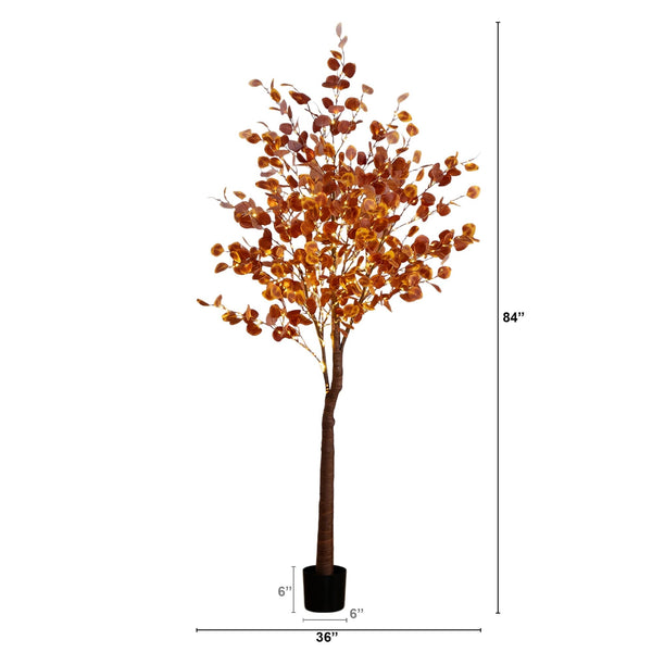 7' Pre-Lit Grand Autumn Eucalyptus Artificial Fall Tree with 420 Warm White LED Lights
