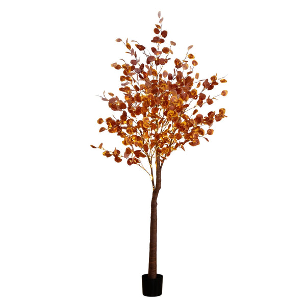 7' Pre-Lit Grand Autumn Eucalyptus Artificial Fall Tree with 420 Warm White LED Lights
