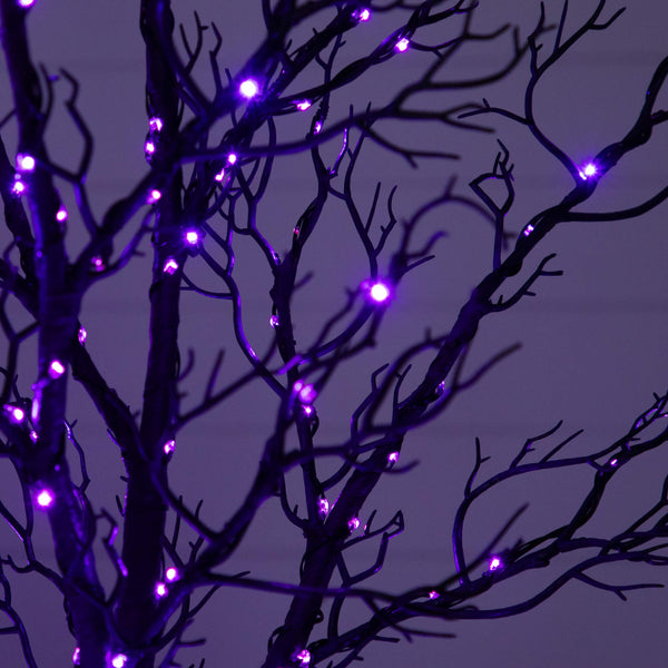 7' Pre-Lit Halloween Minimalist Twig Artificial Fall Tree with 400 Orange & Purple LED Lights