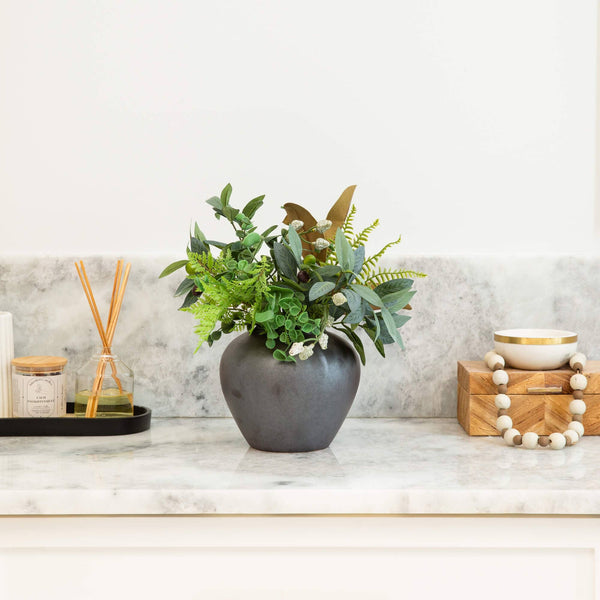 7" Black Round Urn Vase