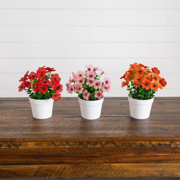 7” Mini Daisy Arrangement in Decorative Pot -Set of 3