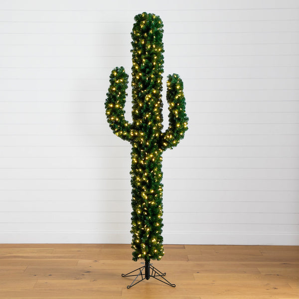 7' Pre-Lit Artificial Cactus Christmas Tree with 500 Micro LED Lights