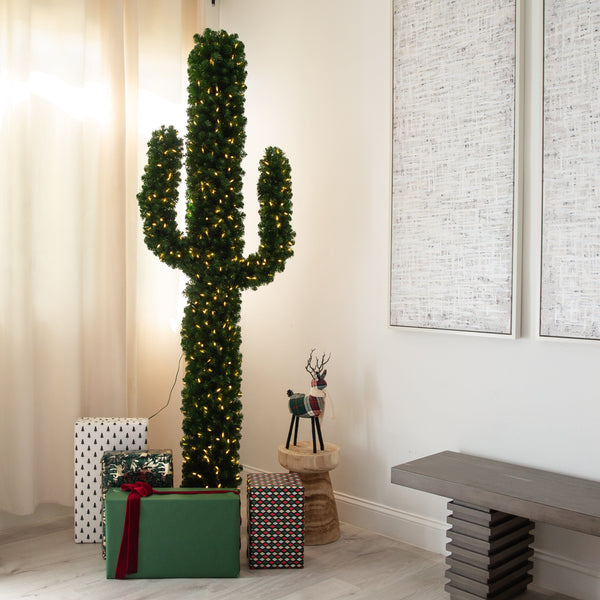 7' Pre-Lit Artificial Cactus Christmas Tree with 500 Micro LED Lights