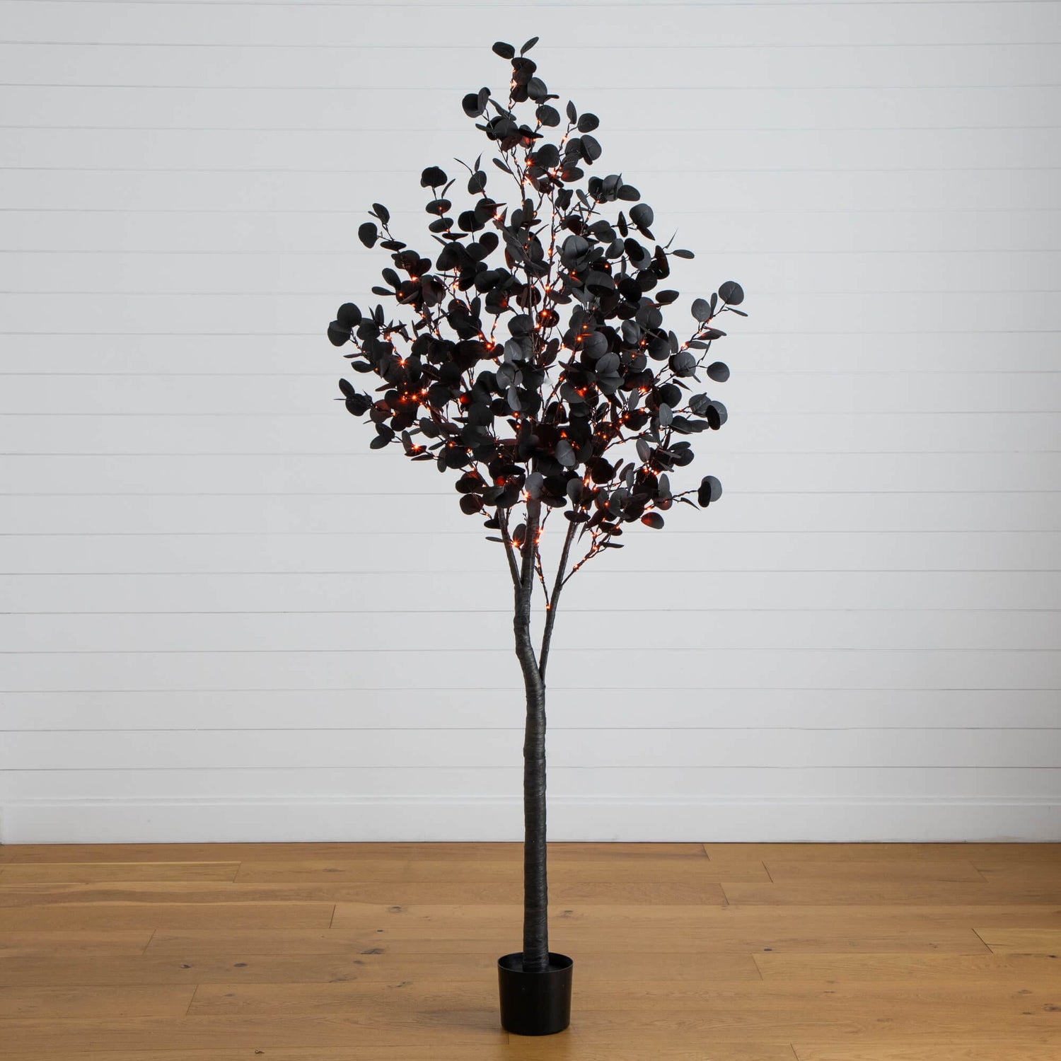 7' Pre-Lit Artificial Halloween Black Eucalyptus Tree with 420 Orange & Purple LED Lights
