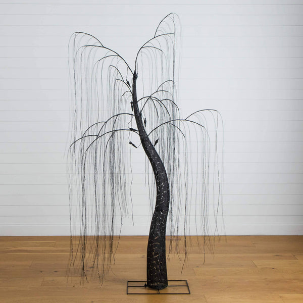 7' Pre-Lit Artificial Halloween Black Willow Tree with 600 Purple and Orange Dual Color LED Lights