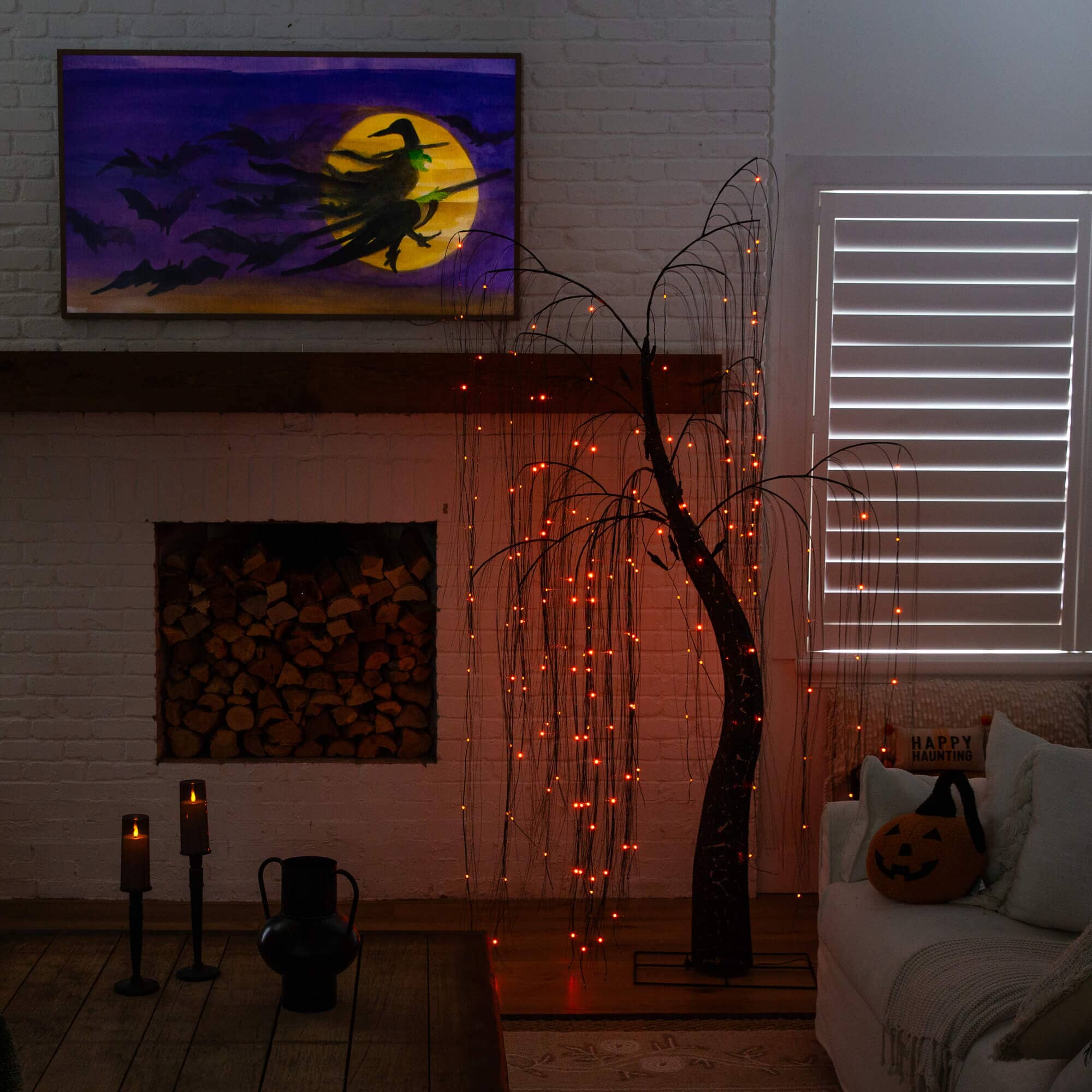 7ft. Pre-Lit Artificial Halloween Black Willow Tree - Thumbnail 5