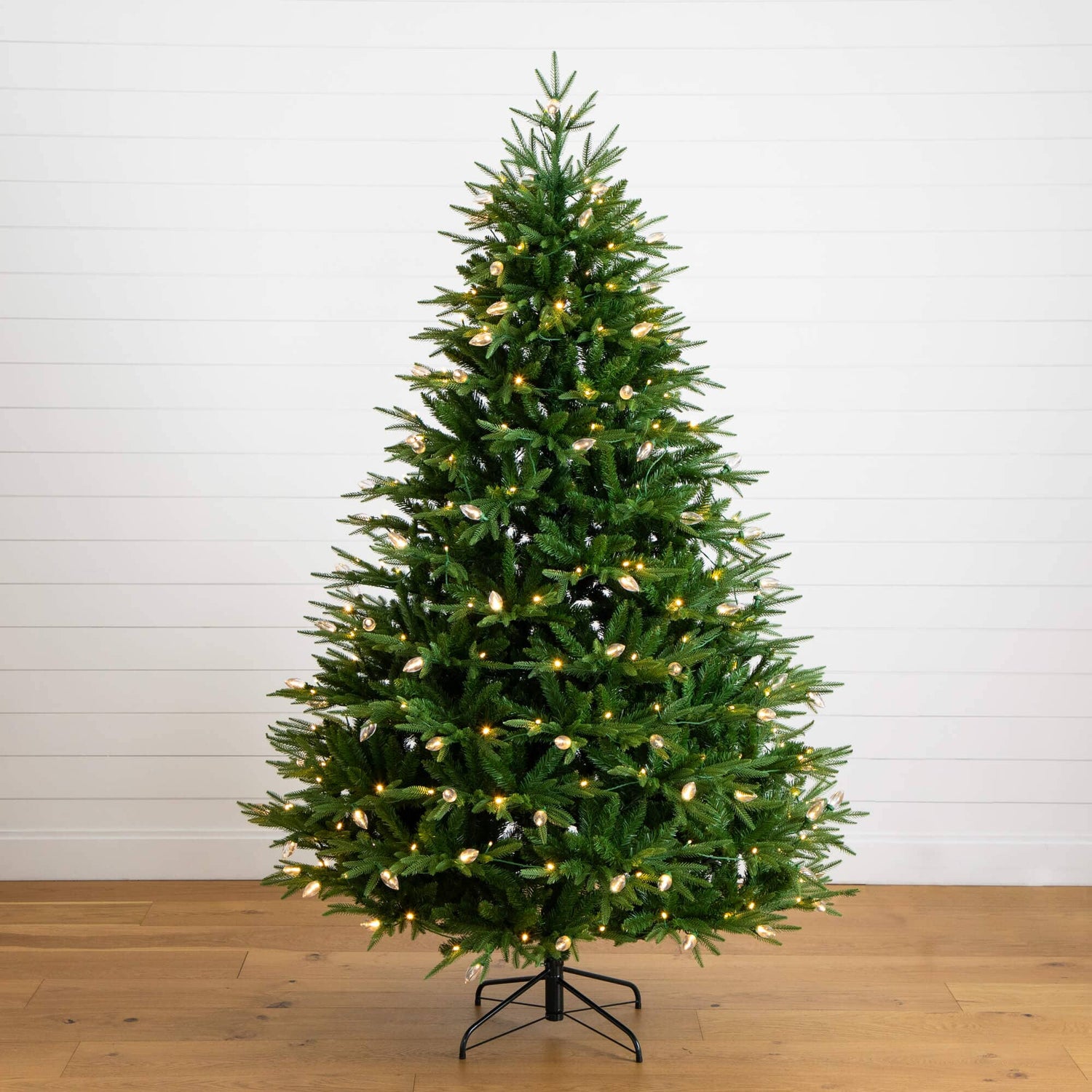 7' Pre-Lit Artificial Luxembourg Pine Christmas Tree with 340 Multicolored Traditional Bulb LED Lights