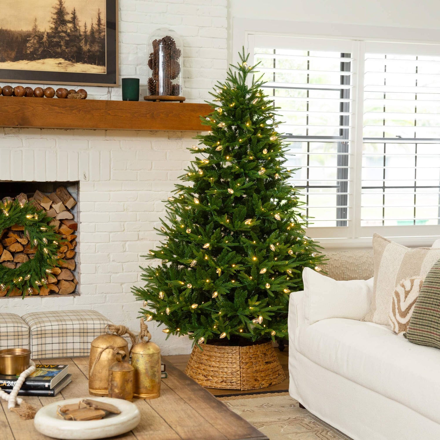 7' Pre-Lit Artificial Luxembourg Pine Christmas Tree with 340 Multicolored Traditional Bulb LED Lights