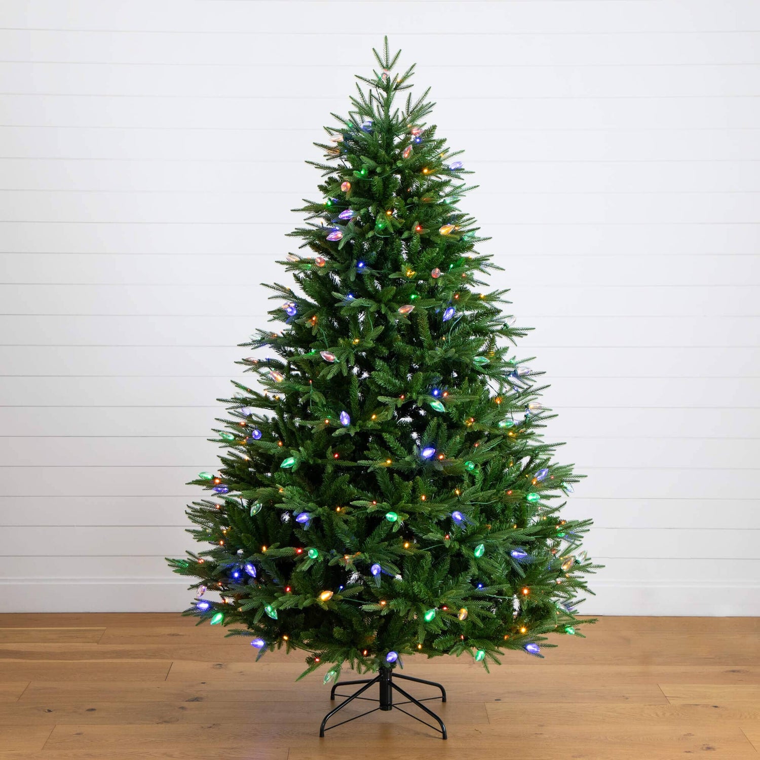 7' Pre-Lit Artificial Luxembourg Pine Christmas Tree with 340 Multicolored Traditional Bulb LED Lights