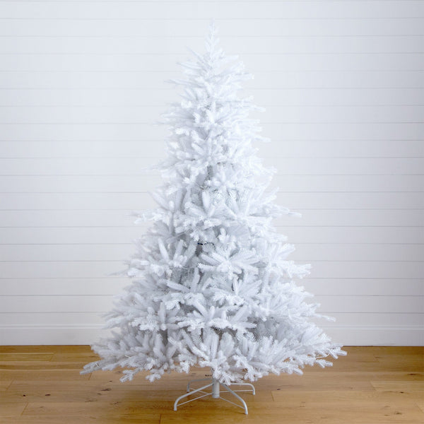 7' Pre-Lit Artificial White California Spruce Christmas Tree with