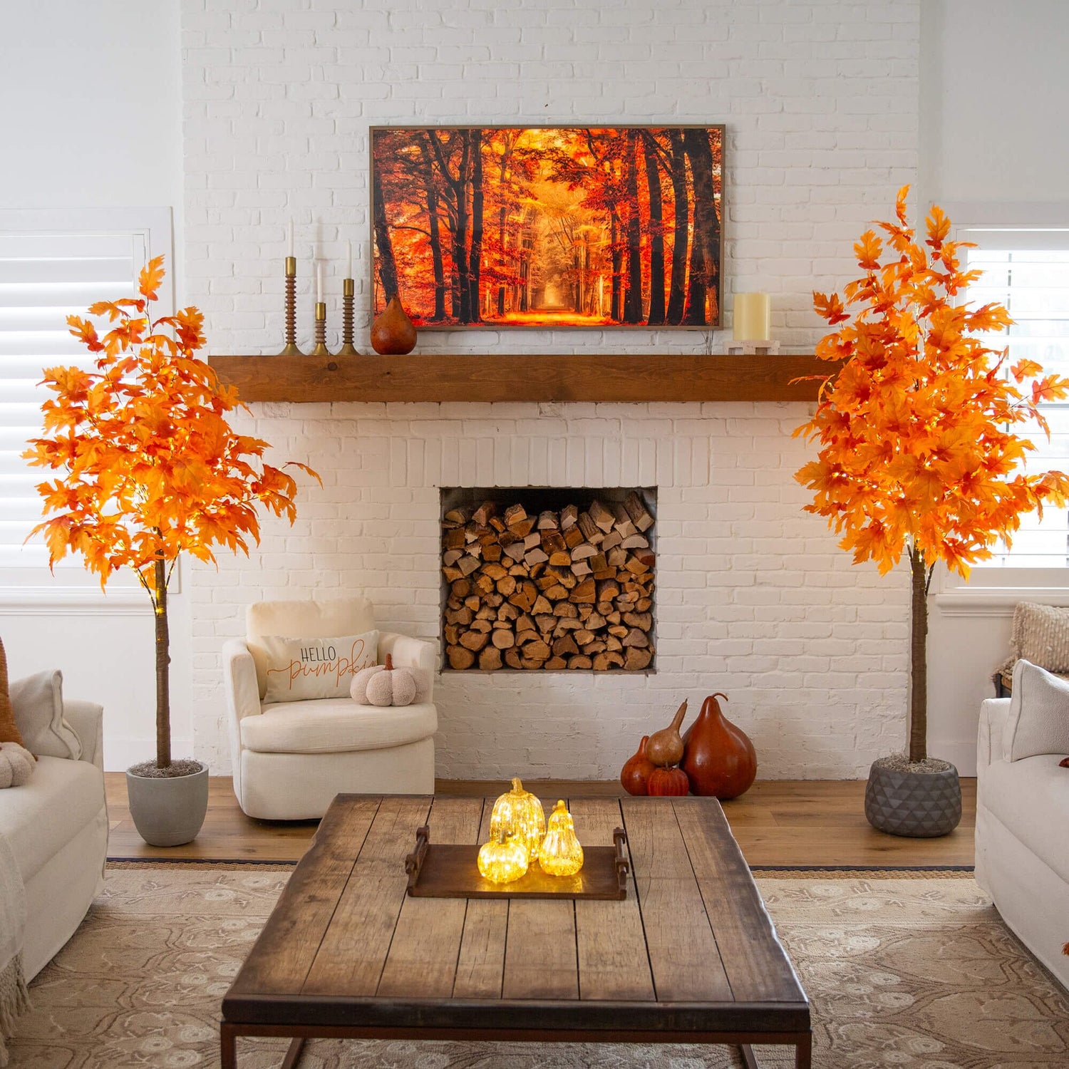 7' Pre-Lit Autumn Maple Artificial Fall Tree with 450 Warm White LED Lights
