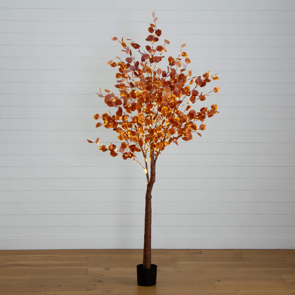 7' Pre-Lit Grand Autumn Eucalyptus Artificial Fall Tree with 420 Warm White LED Lights