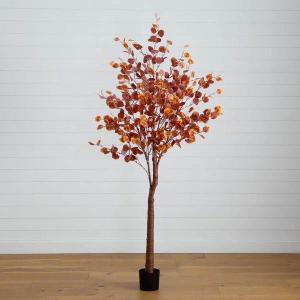 7' Pre-Lit Grand Autumn Eucalyptus Artificial Fall Tree with 420 Warm White LED Lights