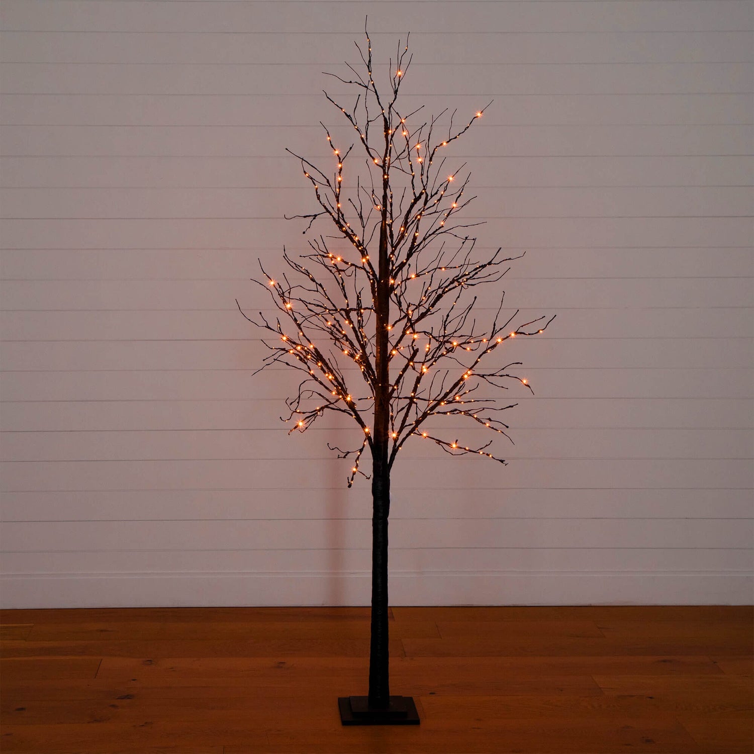 7' Pre-Lit Halloween Black Twig Artificial Tree with 390 Orange & Purple LED Lights