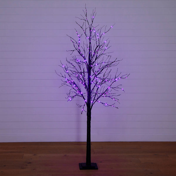 7' Pre-Lit Halloween Black Twig Artificial Tree with 390 Orange & Purple LED Lights