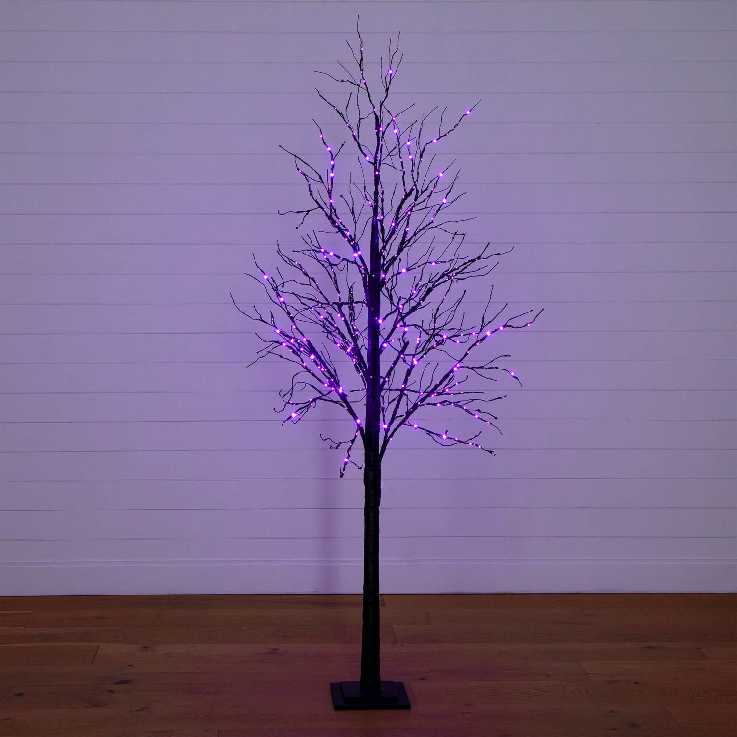 7' Pre-Lit Halloween Black Twig Artificial Tree with 390 Orange & Purple LED Lights