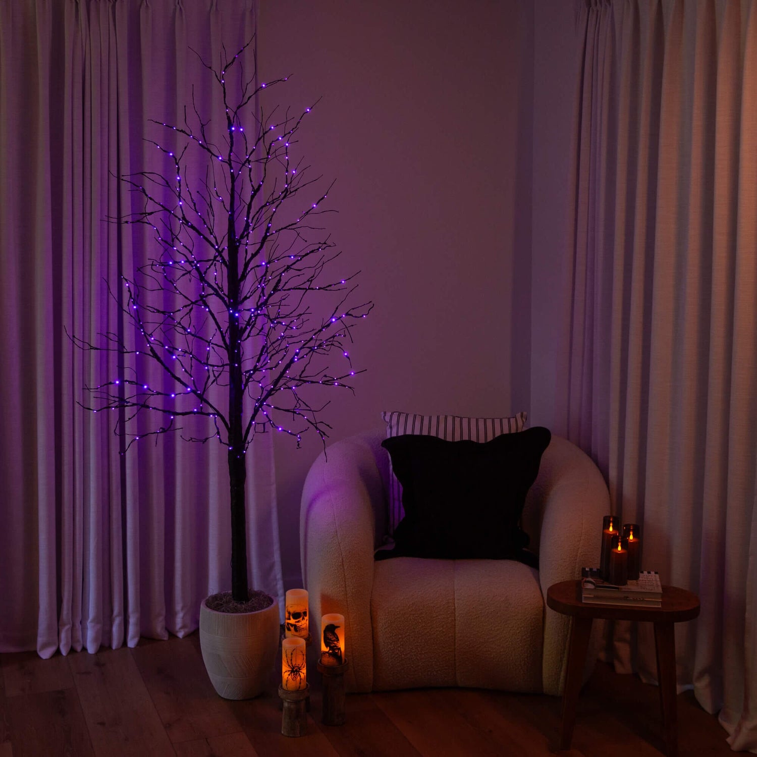 7' Pre-Lit Halloween Black Twig Artificial Tree with 390 Orange & Purple LED Lights