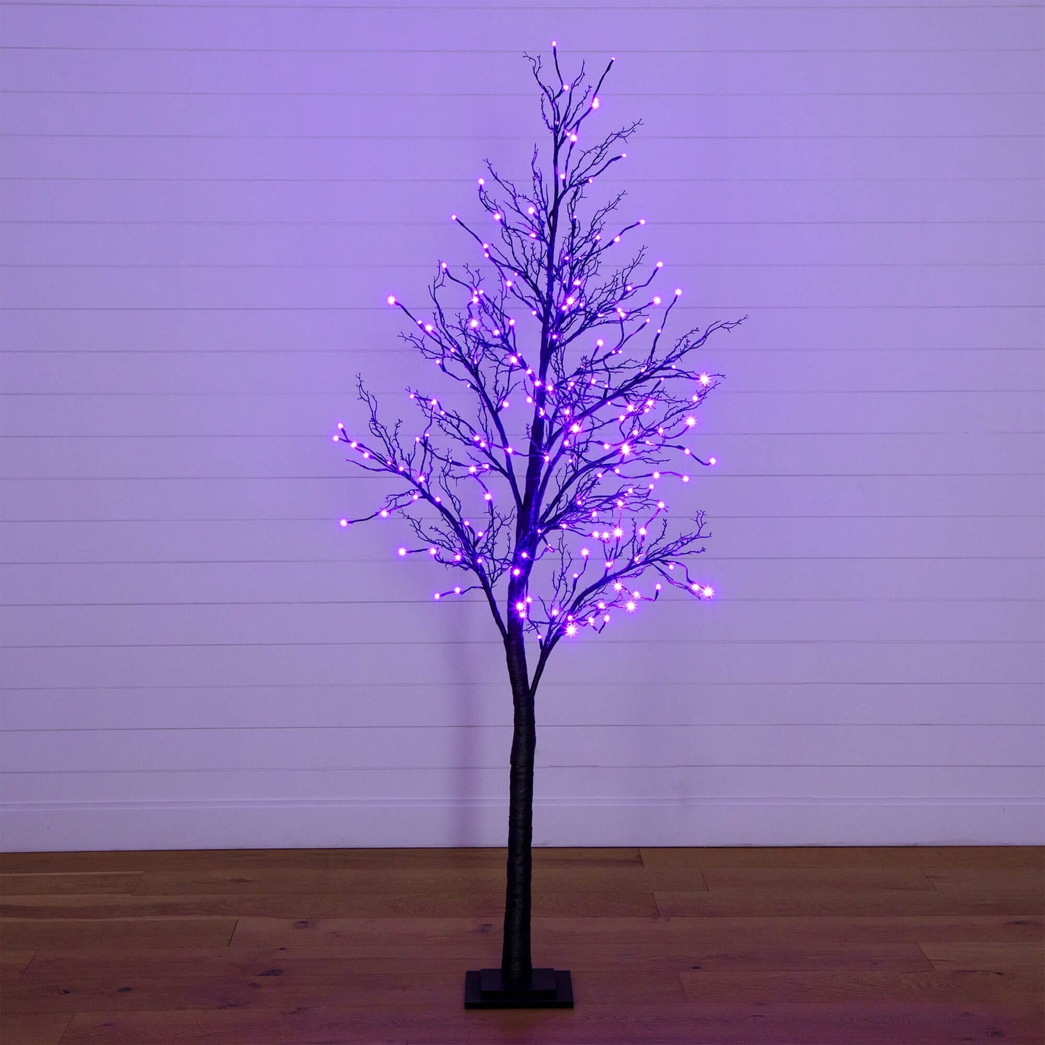 7' Pre-Lit Halloween Deluxe Black Twig Artificial Tree with 180 Orange & Purple LED Lights