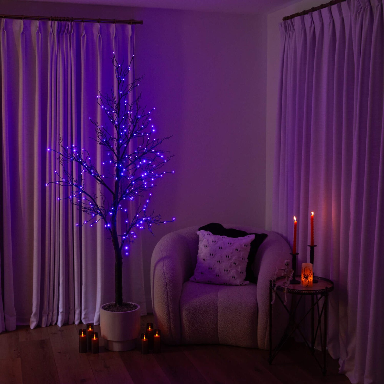 7' Pre-Lit Halloween Deluxe Black Twig Artificial Tree with 180 Orange & Purple LED Lights