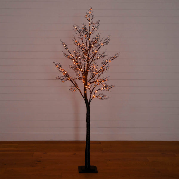 7' Pre-Lit Halloween Minimalist Twig Artificial Fall Tree with 400 Orange & Purple LED Lights
