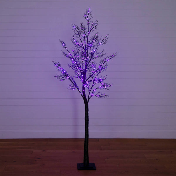7' Pre-Lit Halloween Minimalist Twig Artificial Fall Tree with 400 Orange & Purple LED Lights