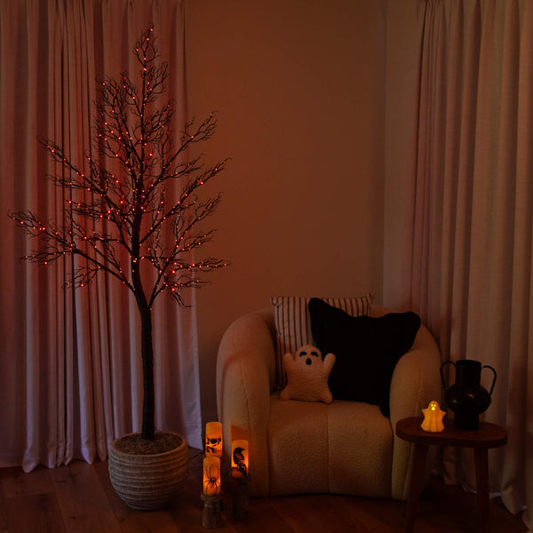 7' Pre-Lit Halloween Minimalist Twig Artificial Fall Tree with 400 Orange & Purple LED Lights
