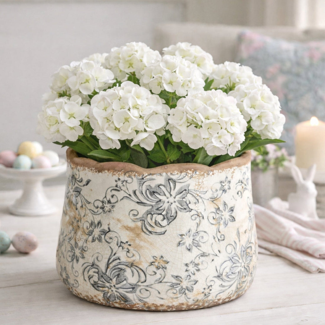 tuscan potted plants Nearly Natural 7-in Tuscan Ceramic Gray Scroll Planter