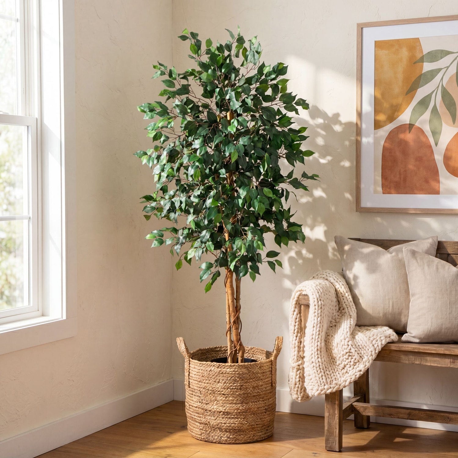 74” Triple Trunk Ficus Artificial Tree with Natural Trunks