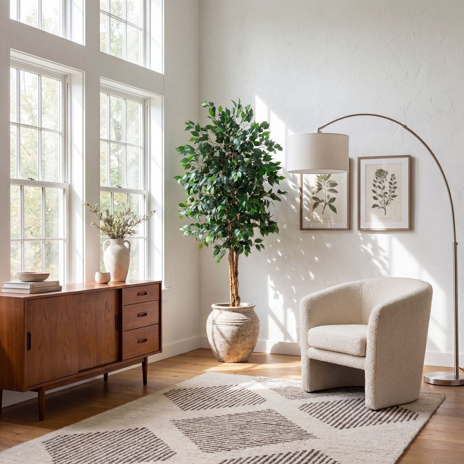 74” Triple Trunk Ficus Artificial Tree with Natural Trunks