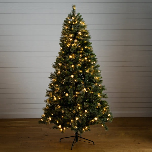 7.5' Artificial Christmas Tree with 450 Warm White Clear Globe Bulbs and LED Lights