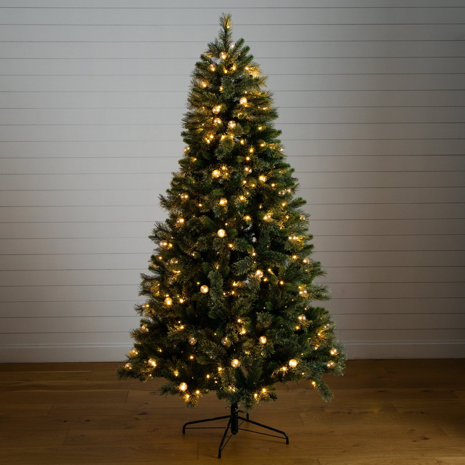 7.5' Artificial Christmas Tree with 450 Warm White Clear Globe Bulbs and LED Lights