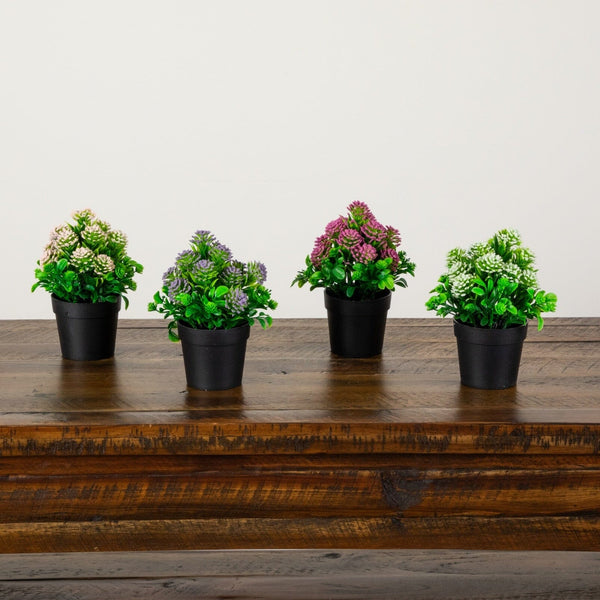 7.5" Artificial Mixed Flowering Plant in Black Pot - Set of 4