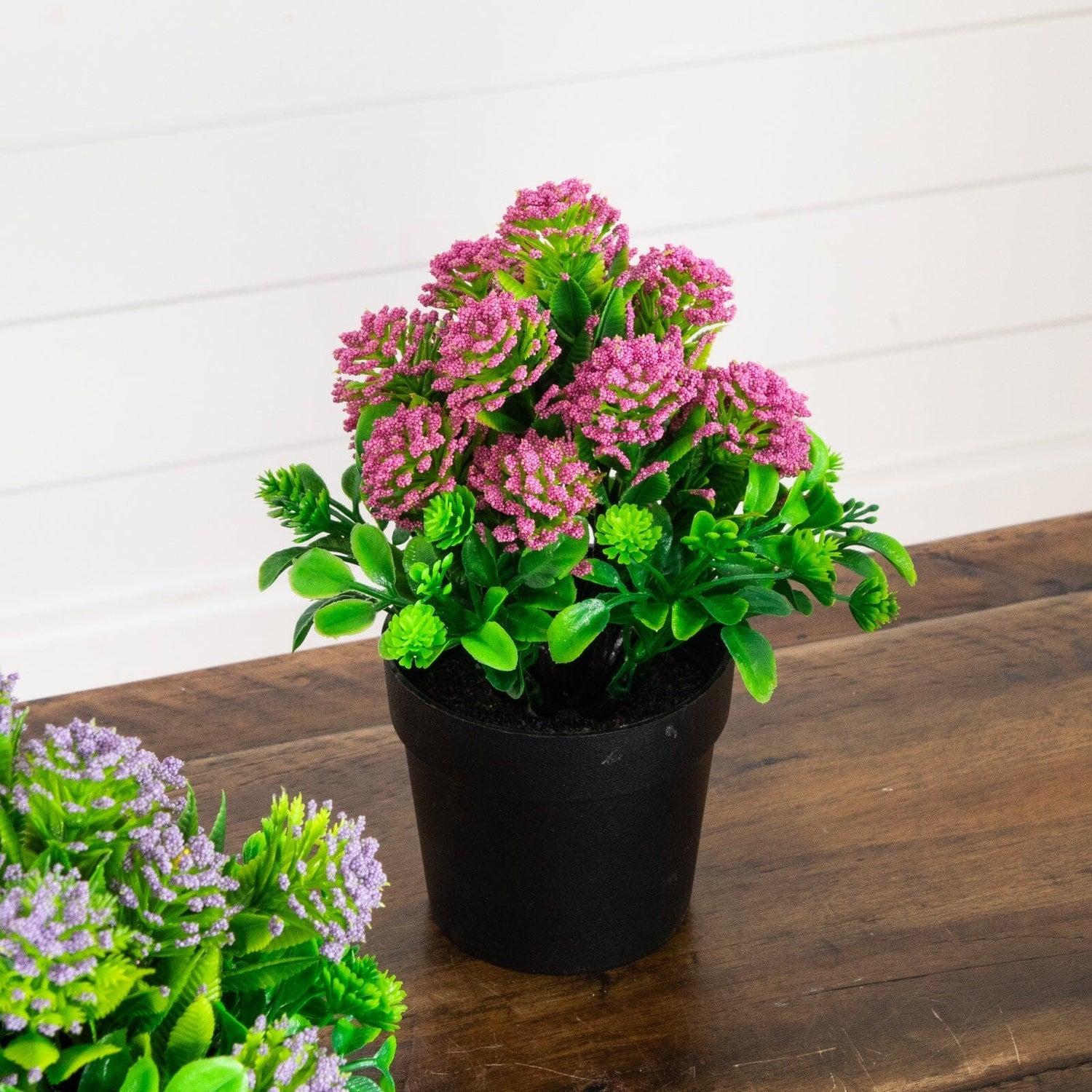 7.5" Artificial Mixed Flowering Plant in Black Pot - Set of 4