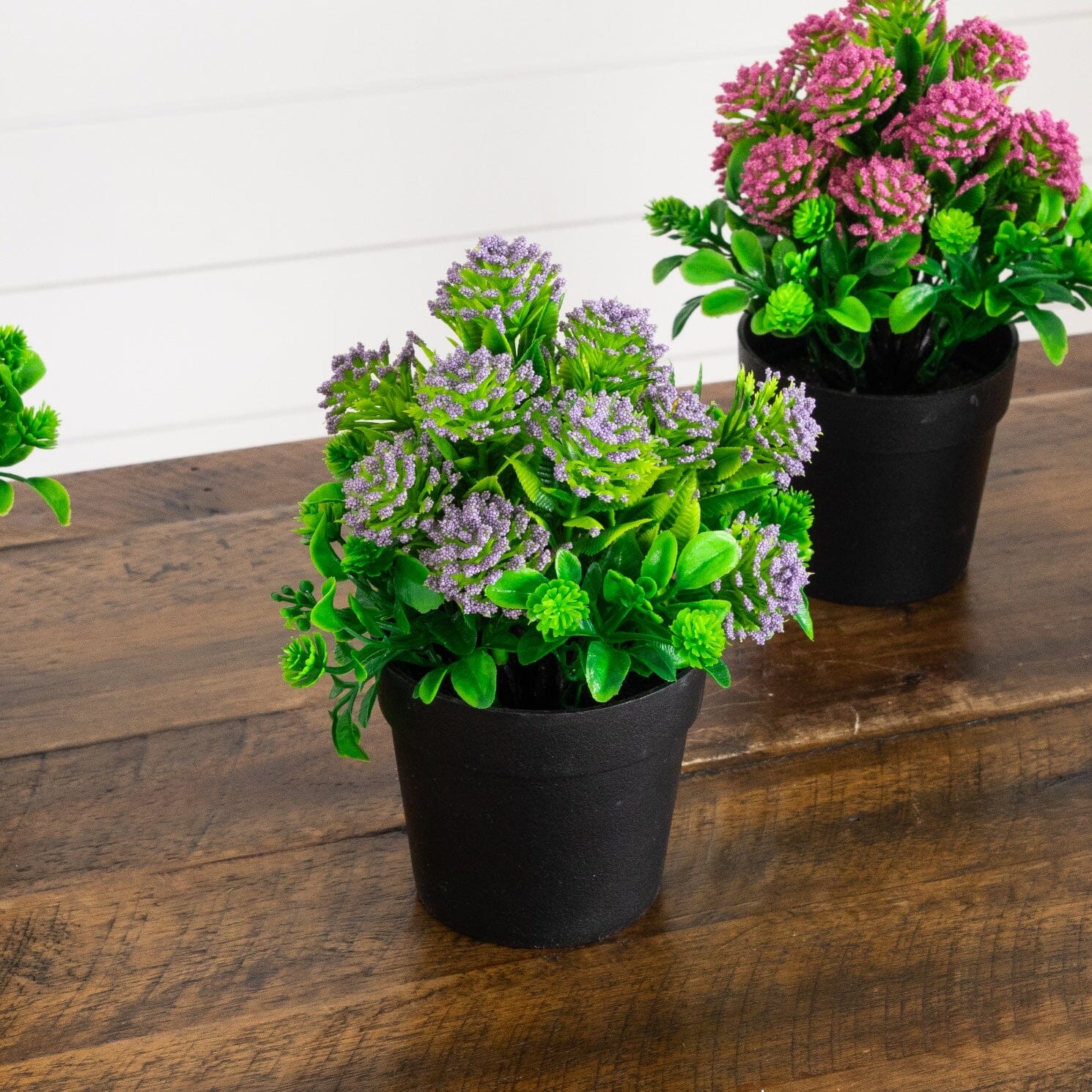 7.5" Artificial Mixed Flowering Plant in Black Pot - Set of 4