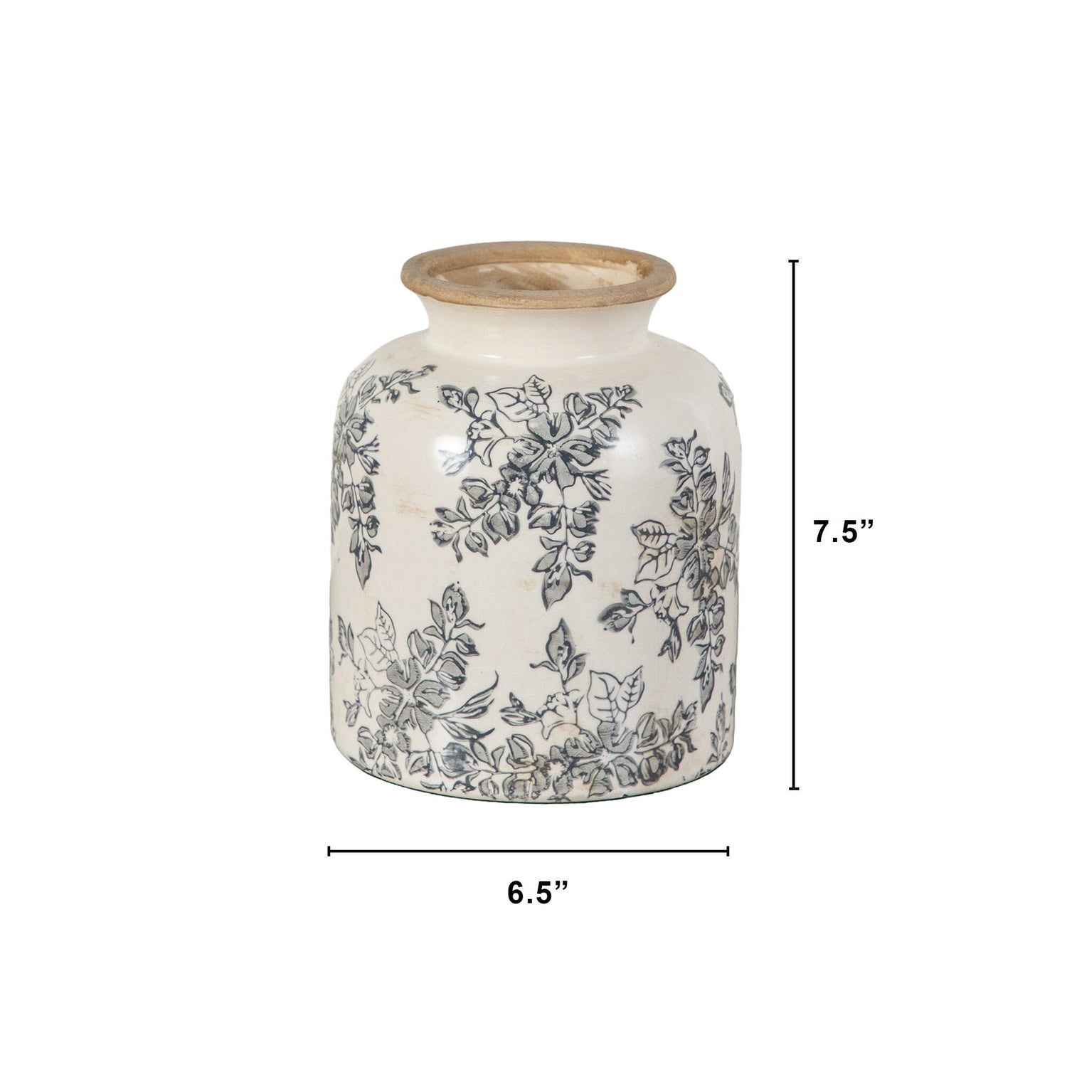 7.5” Floral Tuscan Ceramic Gray Scroll Vase
