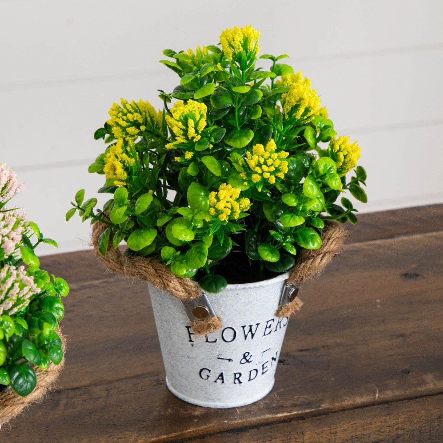 8” Artificial Blooming Plant in Rustic Flowers & Garden Planter -Set of 3