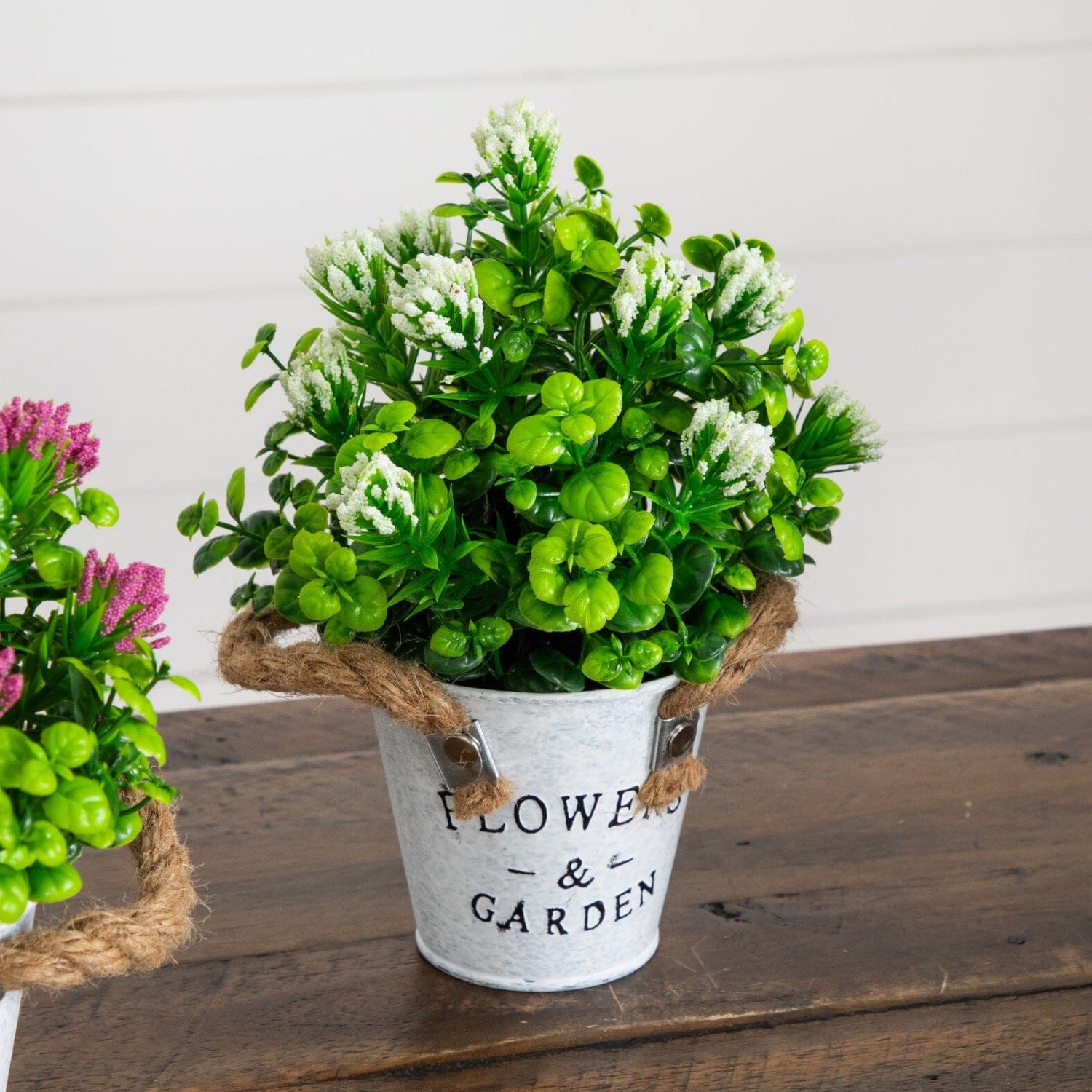 8” Artificial Blooming Plant in Rustic Flowers & Garden Planter -Set of 3