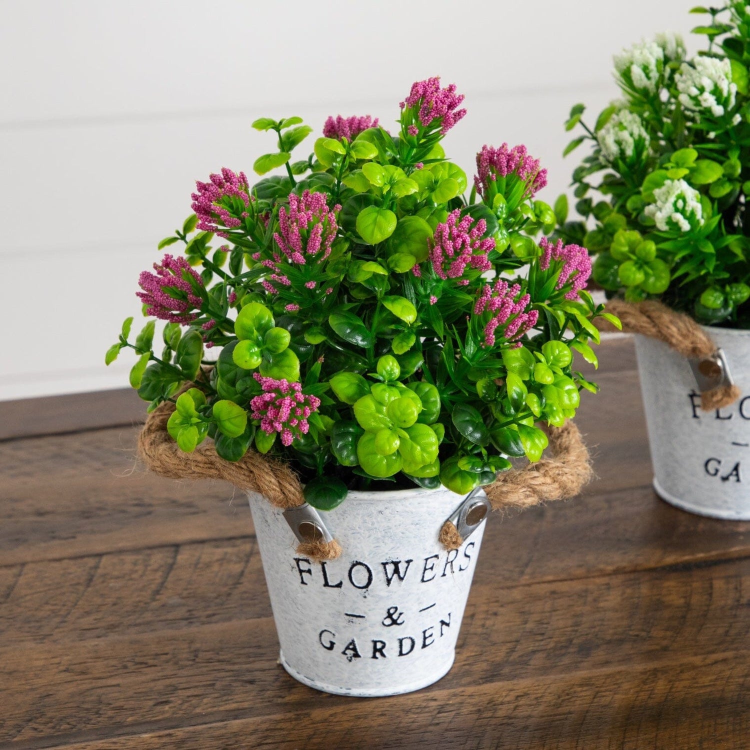 8” Artificial Blooming Plant in Rustic Flowers & Garden Planter -Set of 3