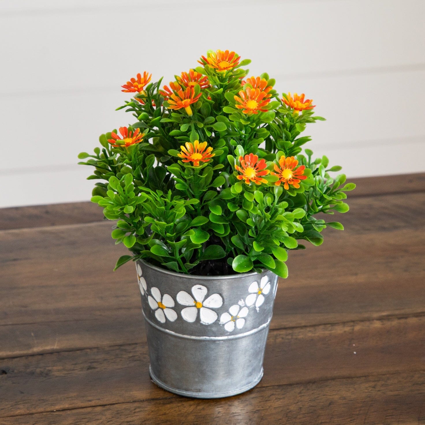 8” Artificial Daisy Plant in Decorative Daisy Tin Planter -Set of 3