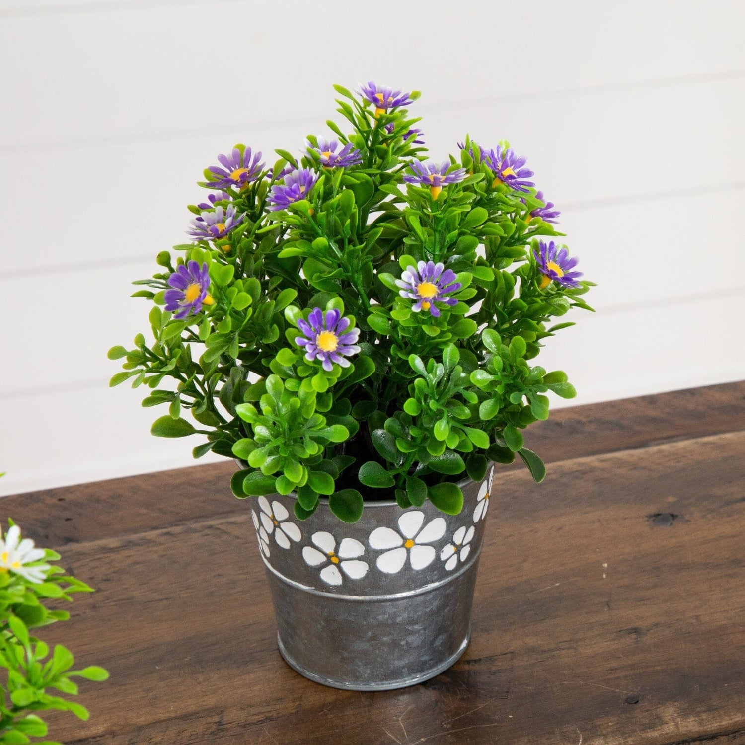 8” Artificial Daisy Plant in Decorative Daisy Tin Planter -Set of 3
