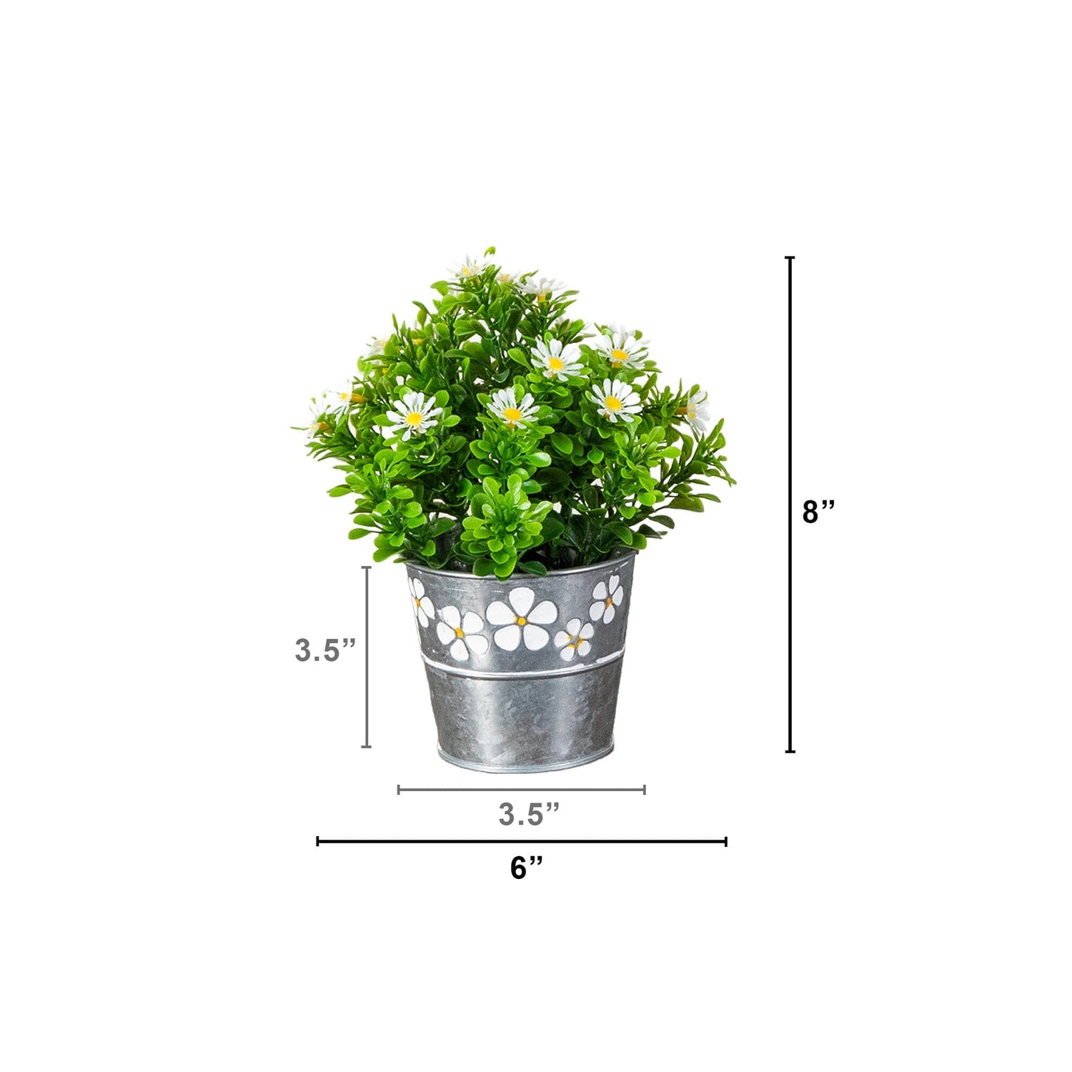 8” Artificial Daisy Plant in Decorative Daisy Tin Planter -Set of 3