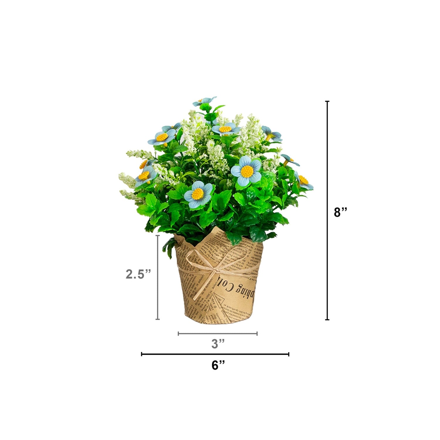 8" Artificial Daisy Plant in Newspaper Wrapped Planter -Set of 3