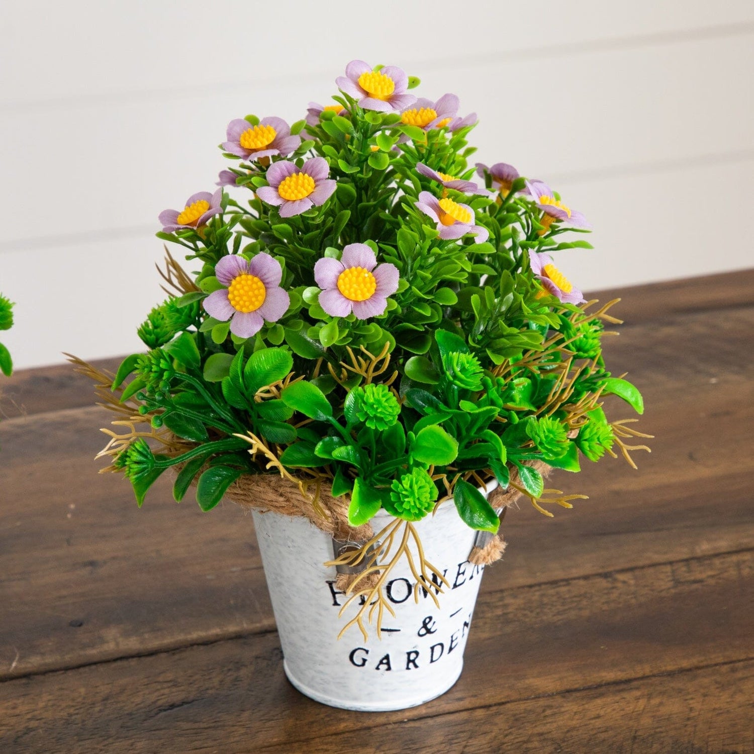 8” Artificial Daisy Plant in Rustic Flowers & Garden Planter -Set of 3