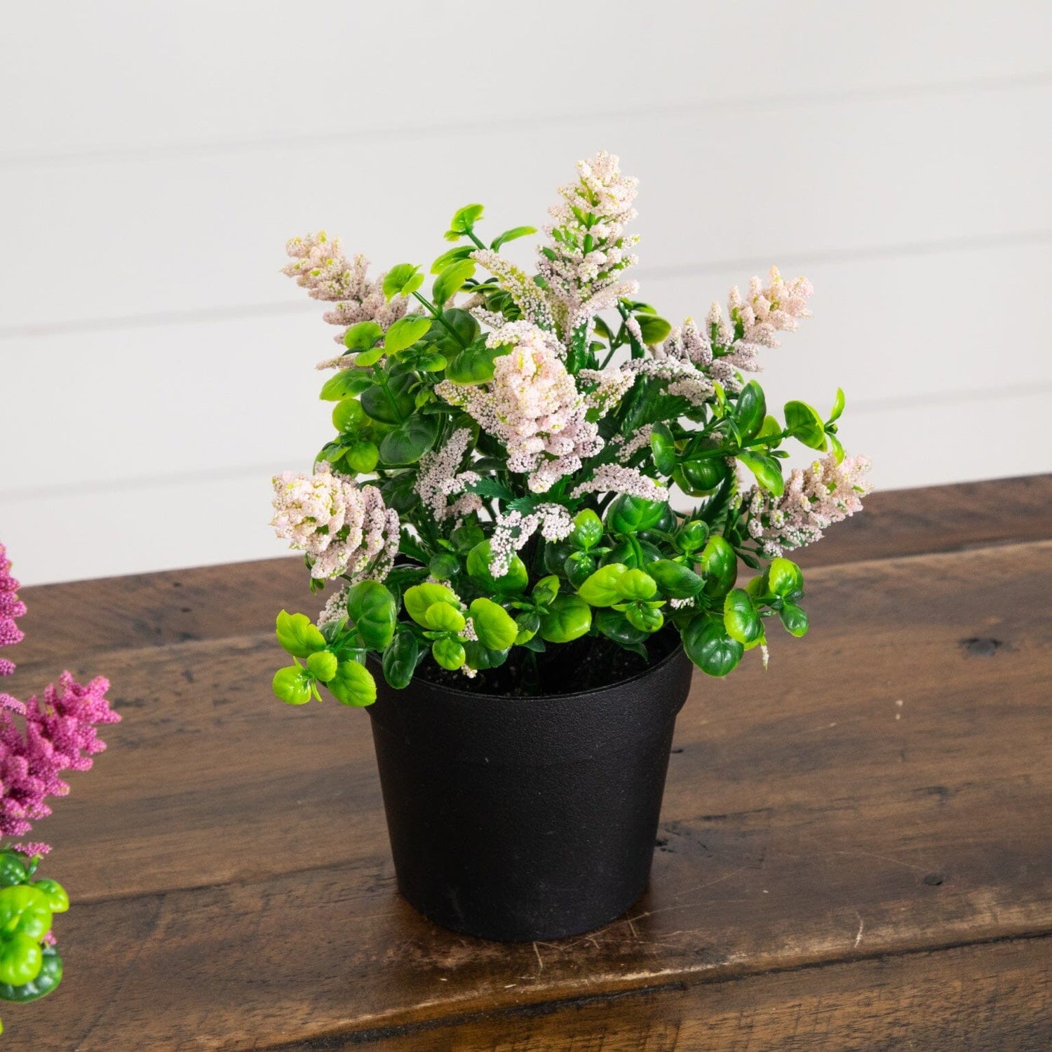 8" Artificial Flowering Arrangement in Black Pot - Set of 3