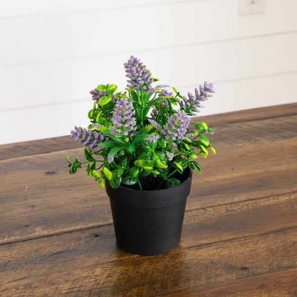 8" Artificial Flowering Arrangement in Black Pot - Set of 3