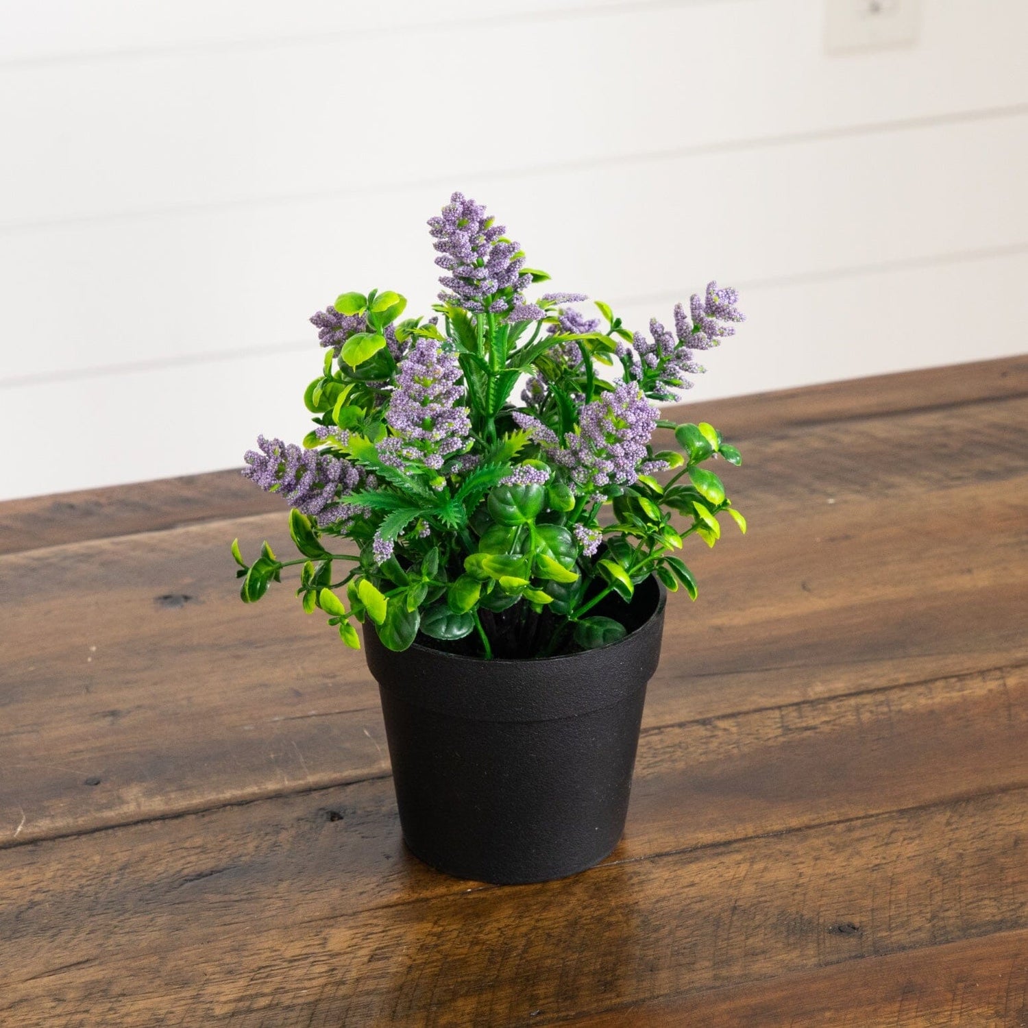 8" Artificial Flowering Arrangement in Black Pot - Set of 3