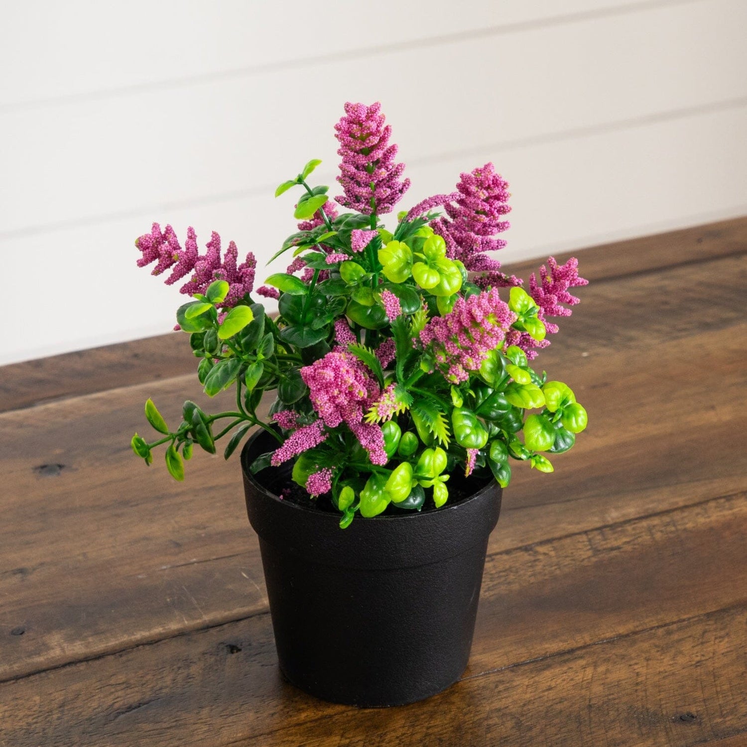 8" Artificial Flowering Arrangement in Black Pot - Set of 3
