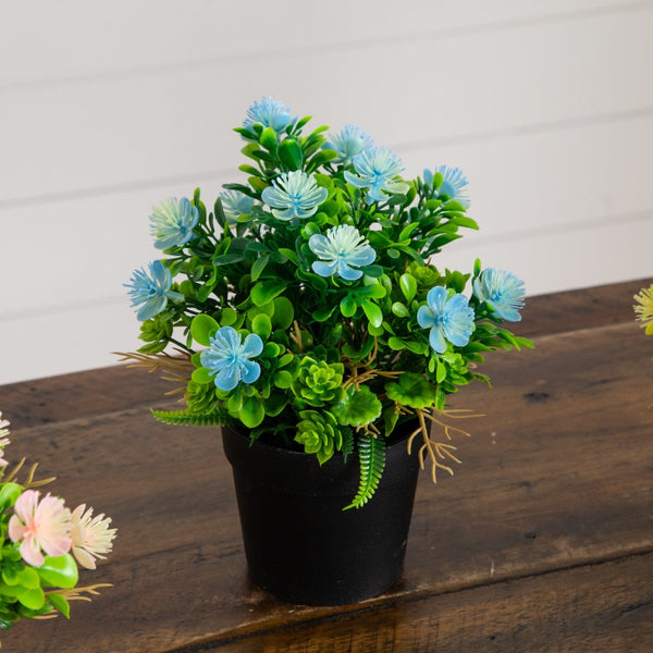 8" Artificial Flowering Arrangement -Set of 3
