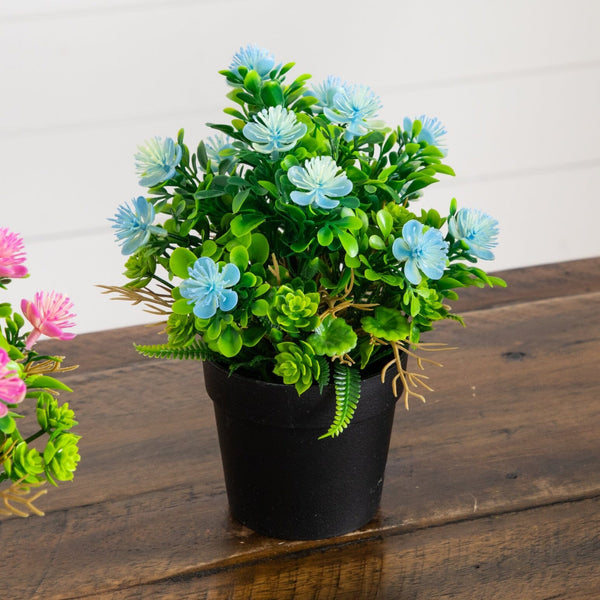 8" Artificial Flowering Arrangement -Set of 3